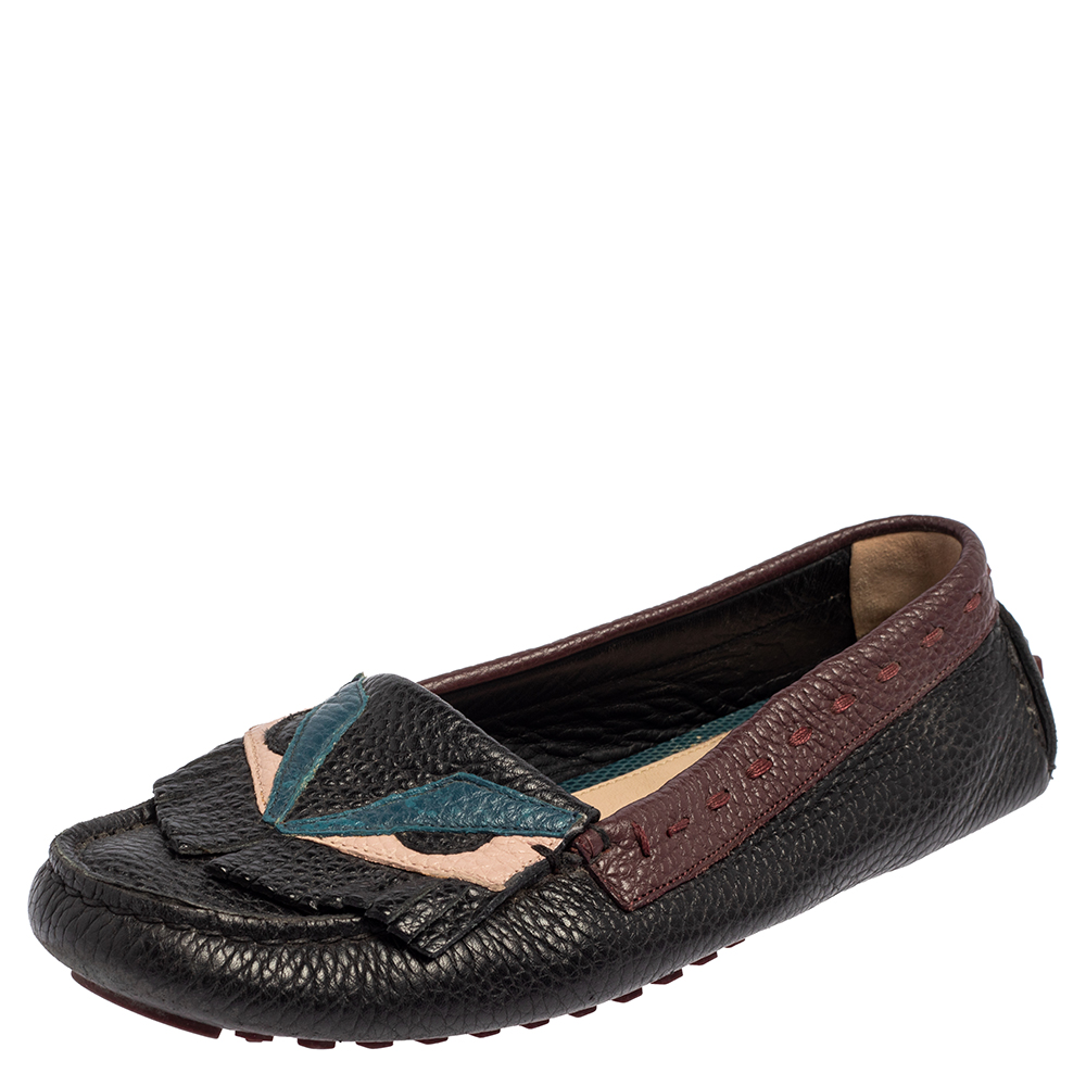 Fendi Multicolor Leather Bug Loafers Size 38.5