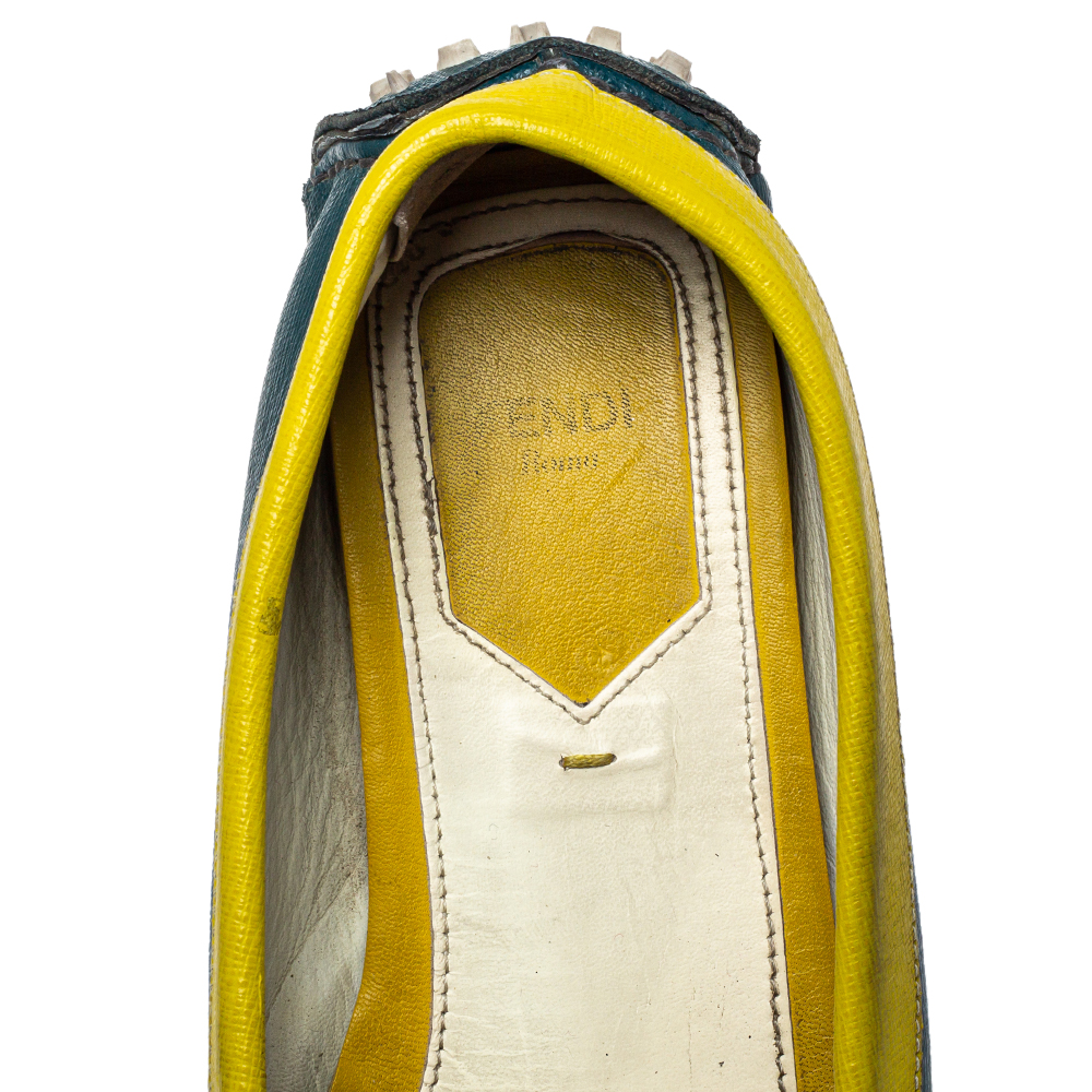 Fendi Multicolor  Leather  Slip On FF Logo Loafers Size 36