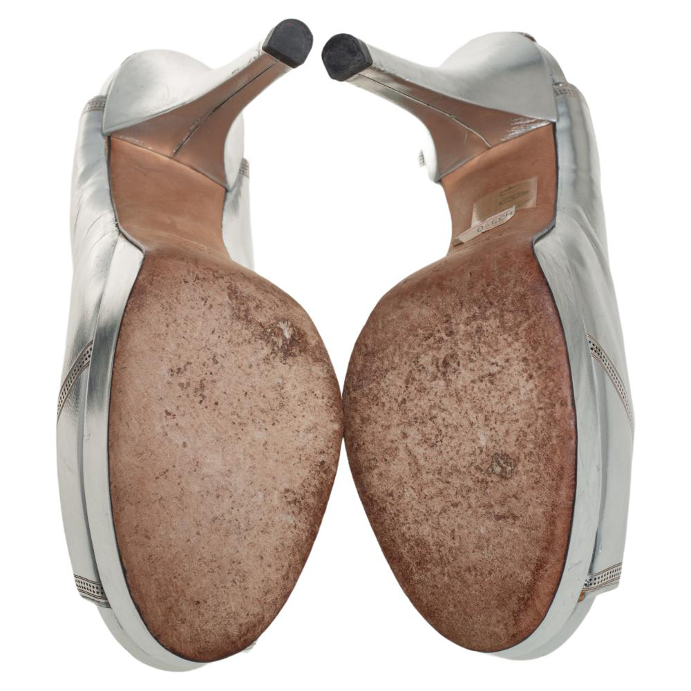 Fendi Silver Patent Leather Peep Toe  Pumps Size 38.5