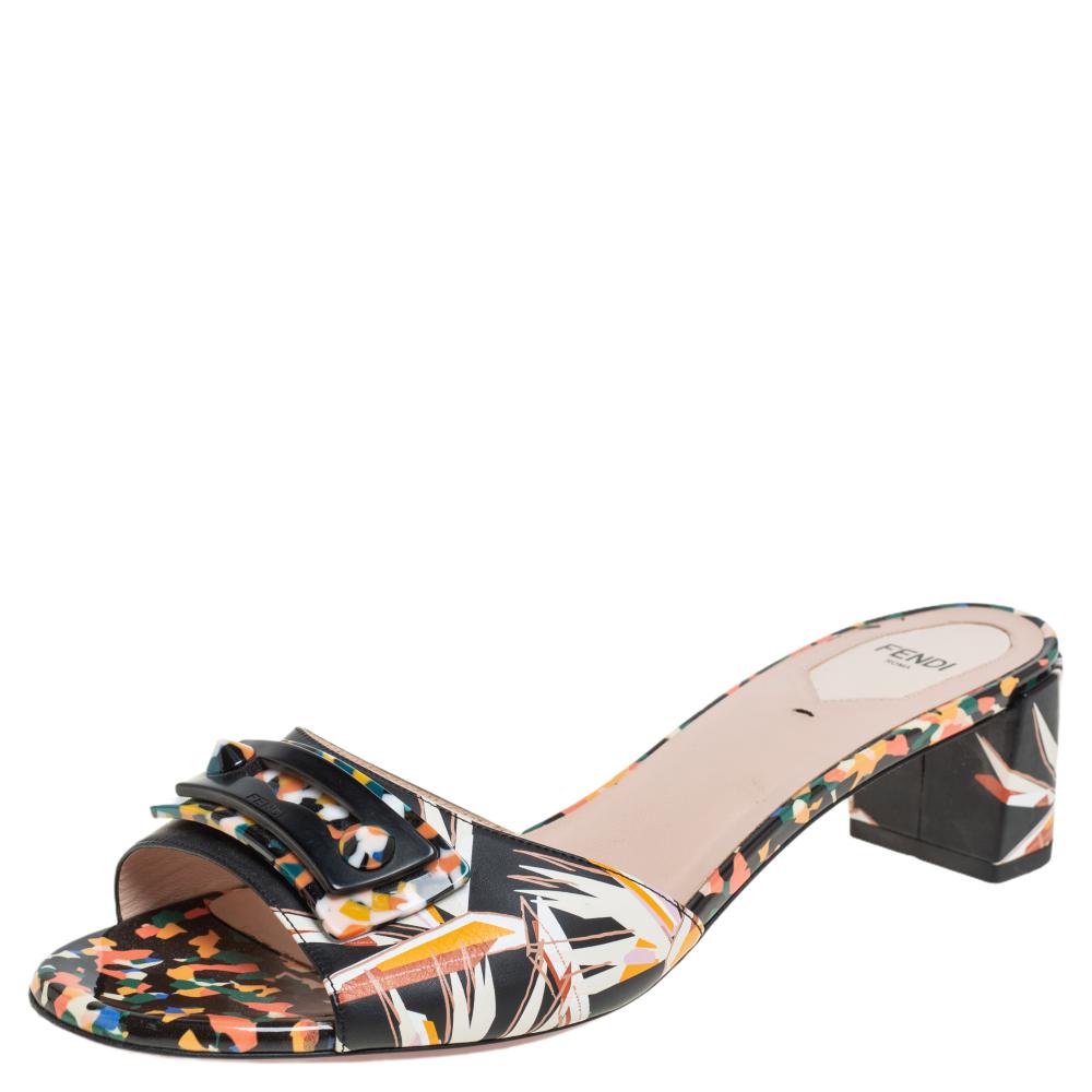 Fendi Multicolor Color Leather Stud Open Toe Slide Sandals Size 40
