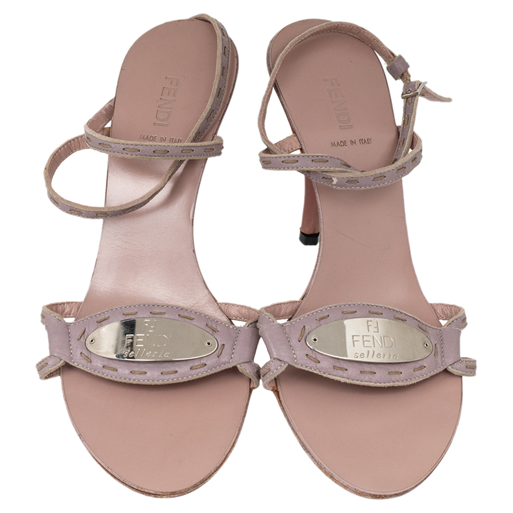 Fendi Pink Leather Ankle Strap Sandals Size 37.5