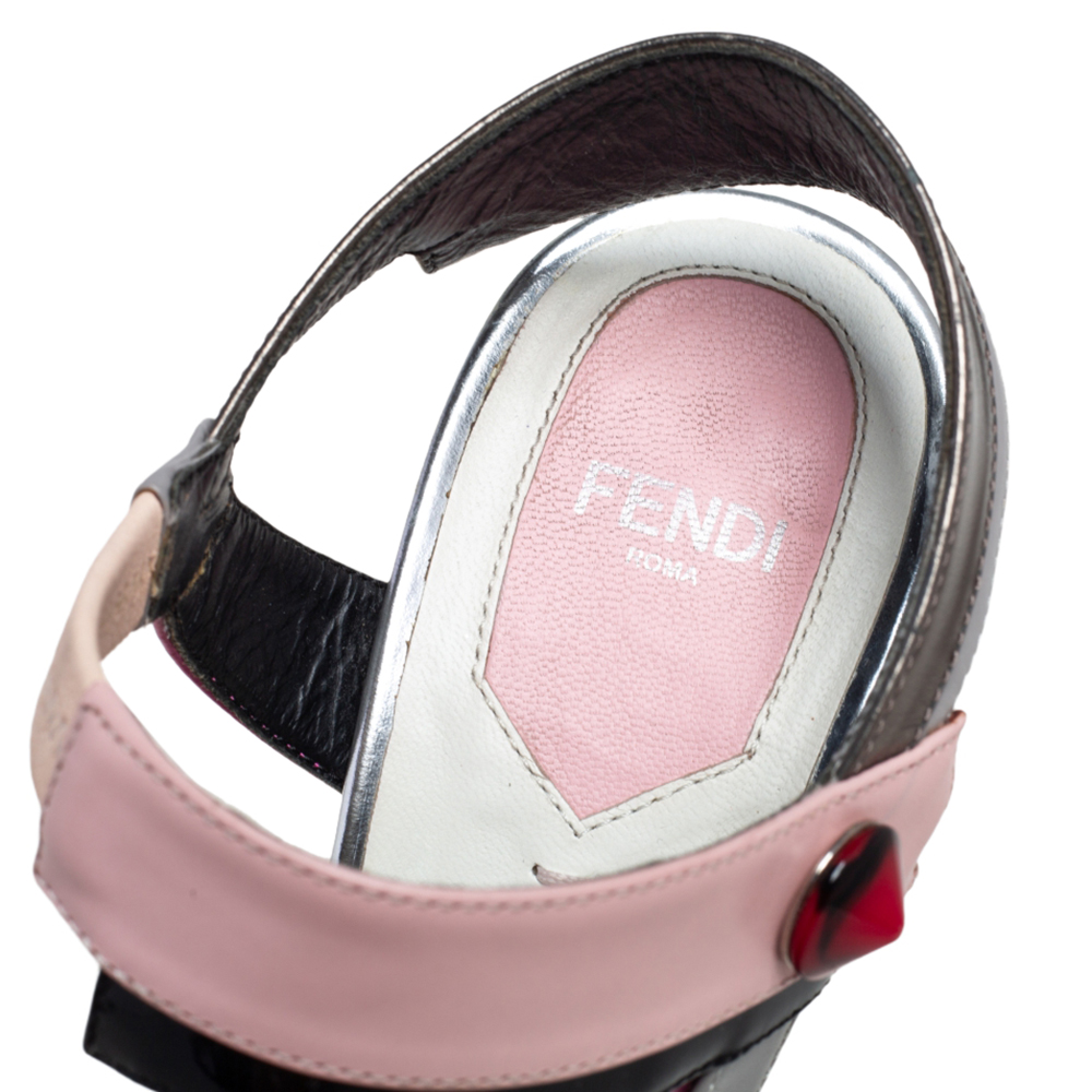 Fendi Multicolor Leather Embellished Peep Toe Slingback Sandals Size 37
