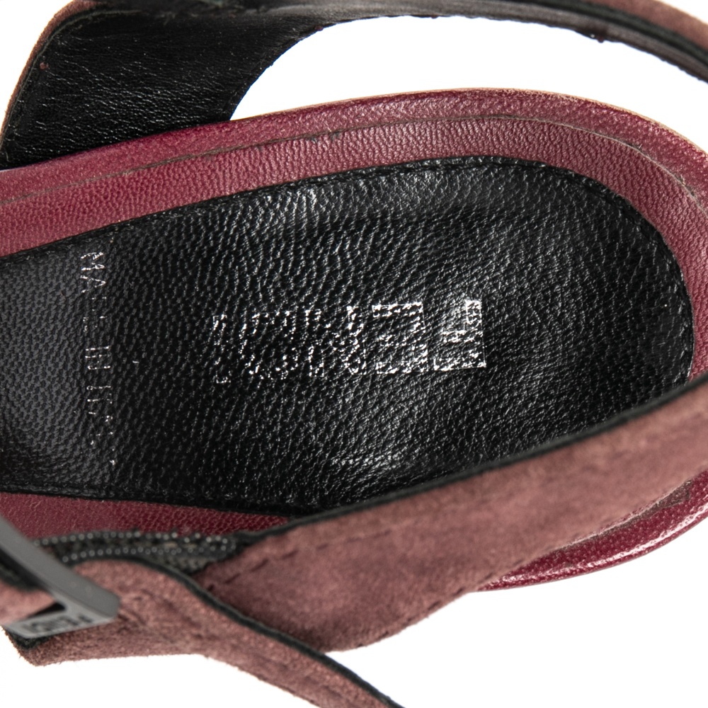 Fendi Burgundy Suede Platform  Ankle Strap Sandals Size 37