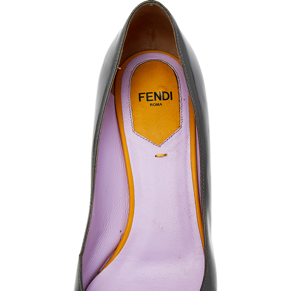 Fendi Grey/Purple Patent Leather Block Heel Pumps Size 37