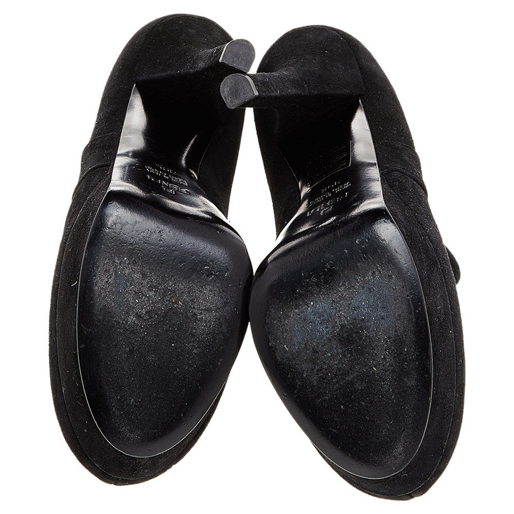 Fendi Black Suede Platform Ankle Strap Pumps Size 39.5