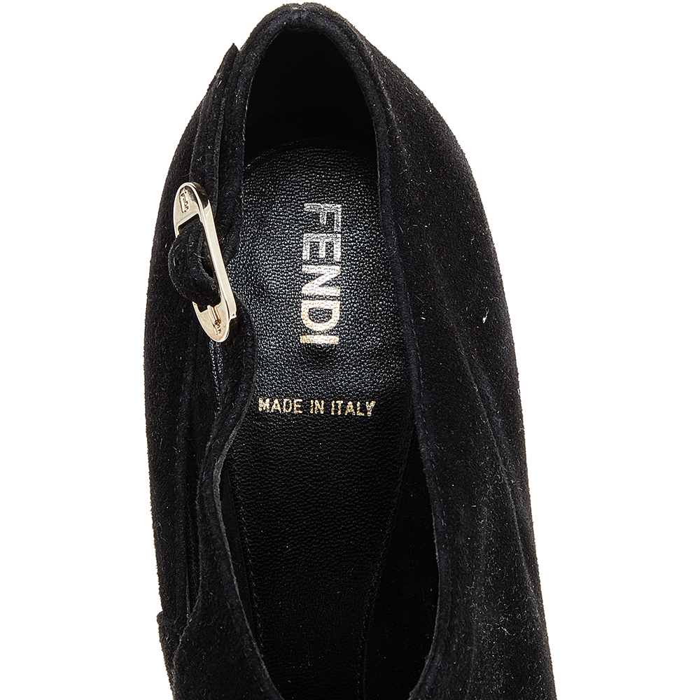 Fendi Black Suede Platform Ankle Strap Pumps Size 39.5