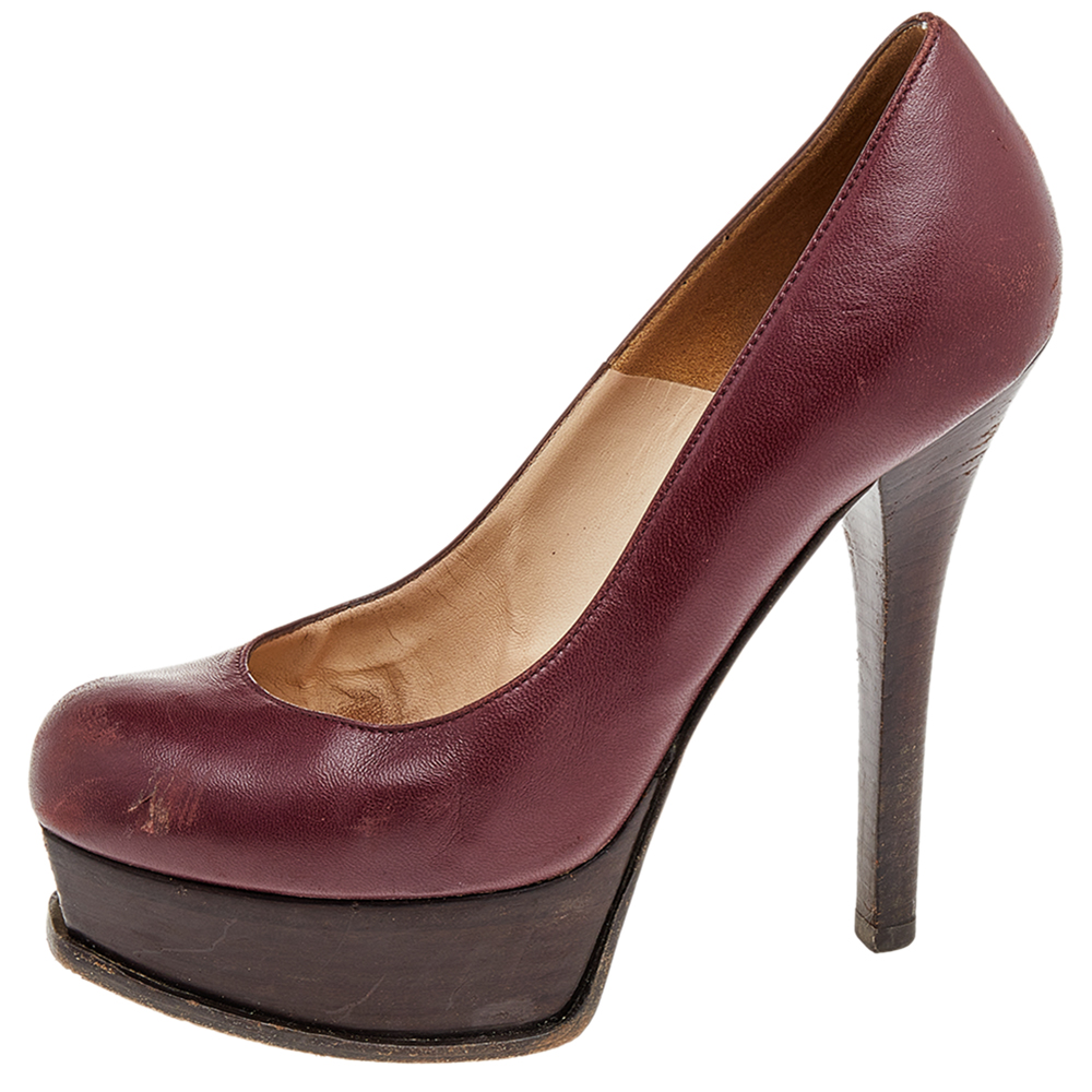 Fendi Burgundy Leather Fendista Platform Pumps Size 37.5