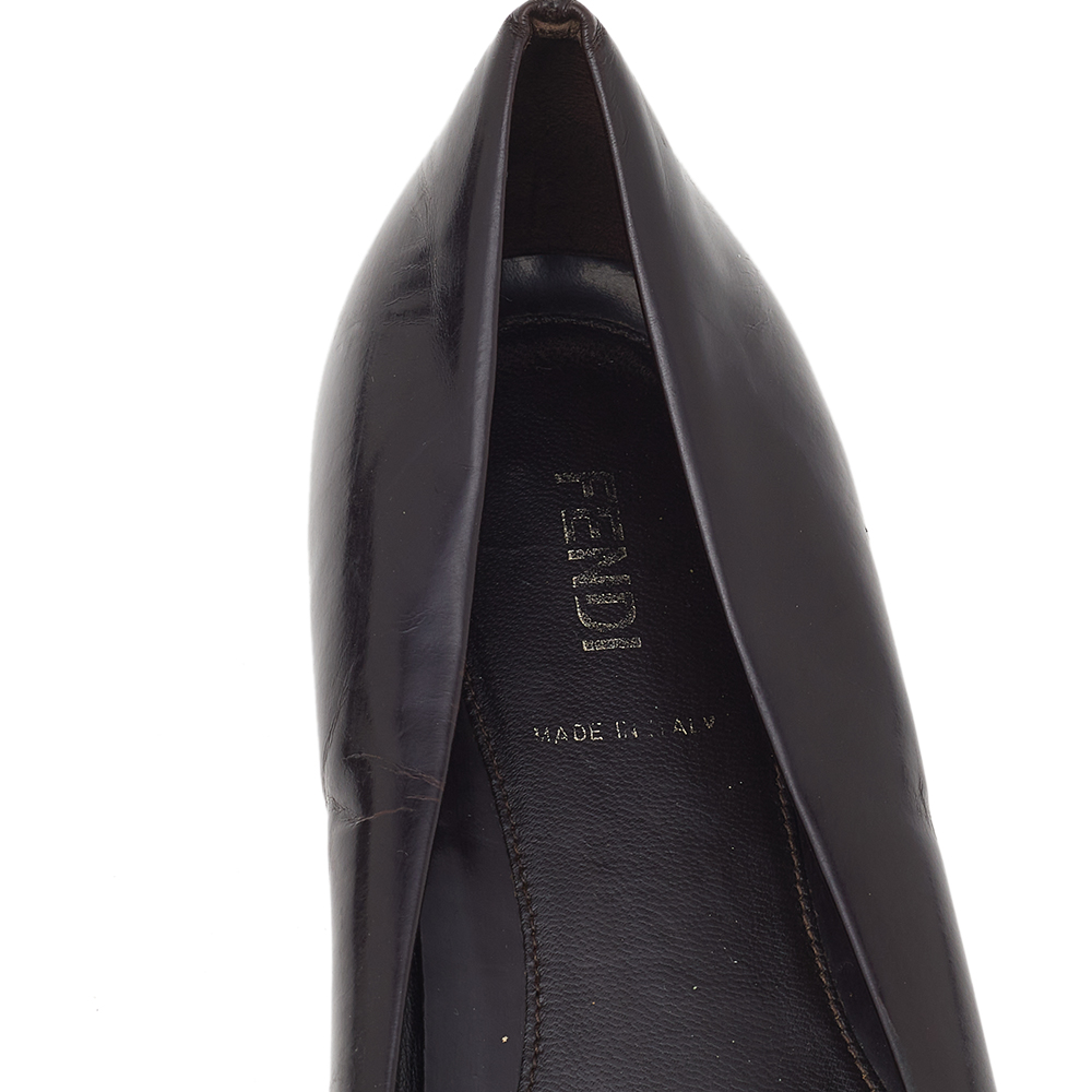 Fendi Dark Brown Leather Embellished Ballet Flats Size 39
