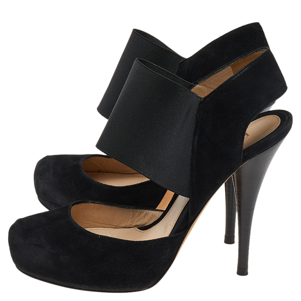 Fendi Black Suede And Elastic Ankle Strap Platform Sandals Size 37.5