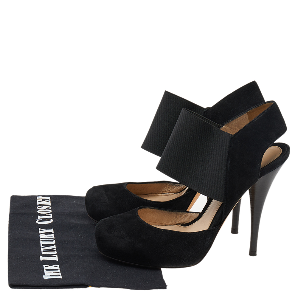Fendi Black Suede And Elastic Ankle Strap Platform Sandals Size 37.5