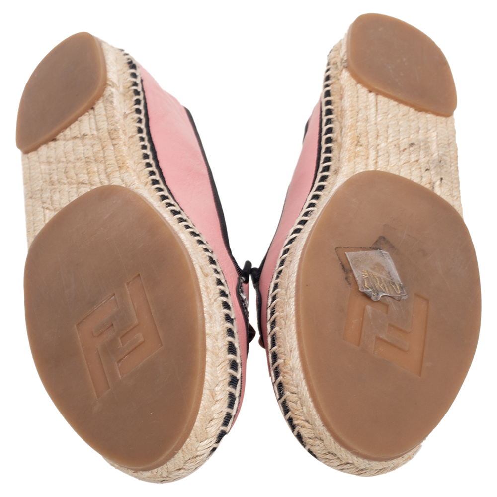 Fendi Pink Leather Bug Eye Espadrille Flats Size 37.5