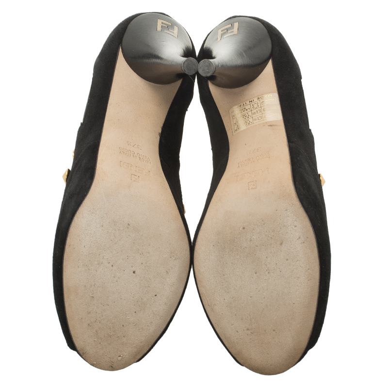 Fendi Black Studded Suede Platform Ankle Boots Size 37.5