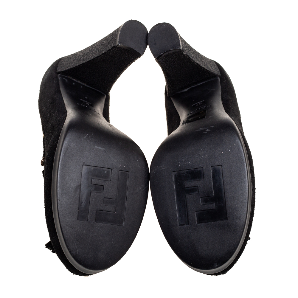 Fendi Black Suede Tassel Detail Loafer Pumps Size 37