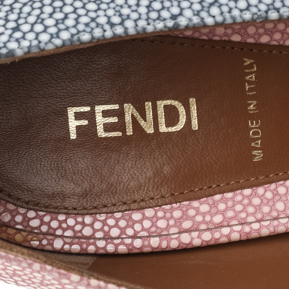 Fendi Pink/Blue Textured Leather Peep Toe Platform Pumps Size 40