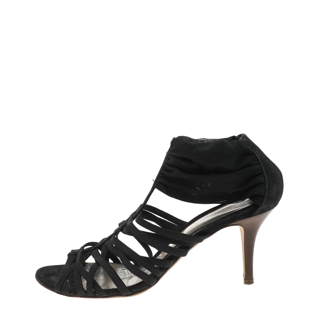 Fendi Black Suede And Elastic Strappy Sandals Size 37