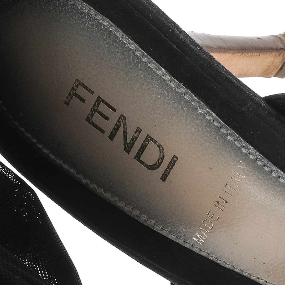 Fendi Black Suede And Elastic Strappy Sandals Size 37