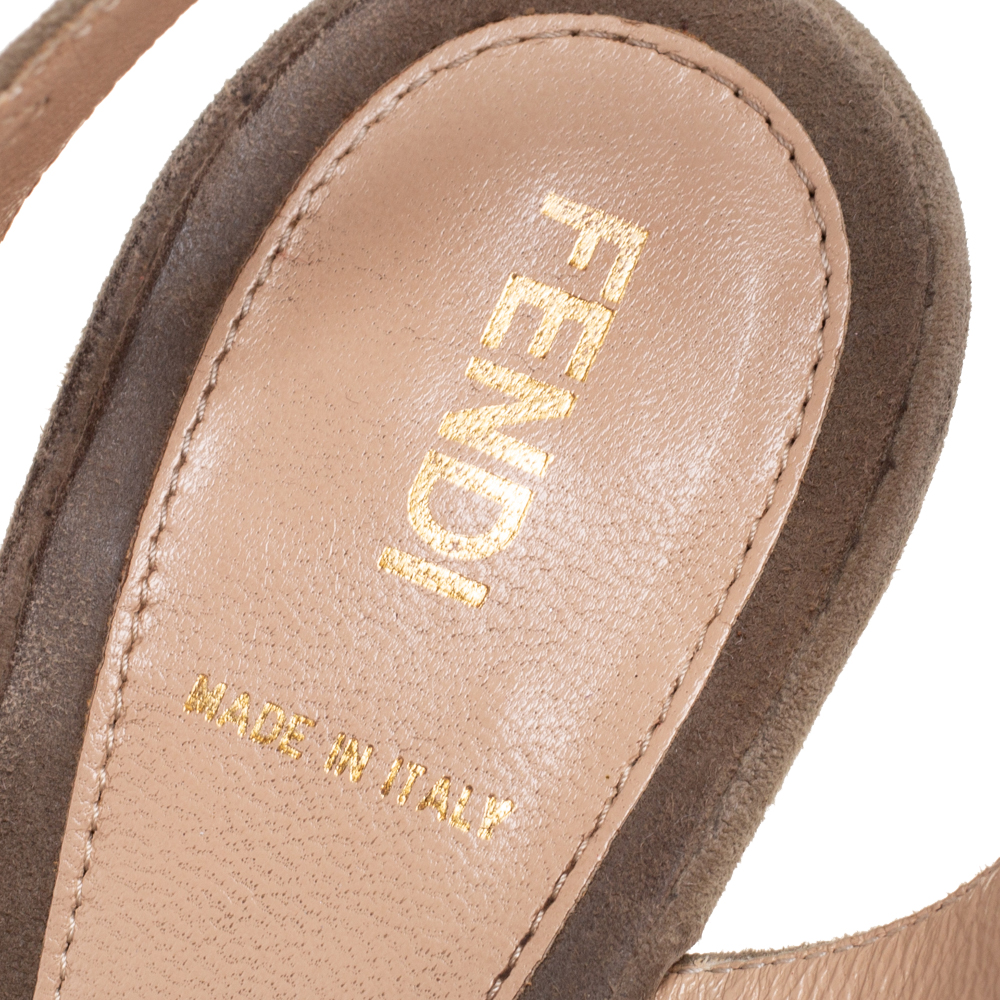 Fendi Light Green Suede T-Bar Ankle-Strap Platform Sandals Size 39