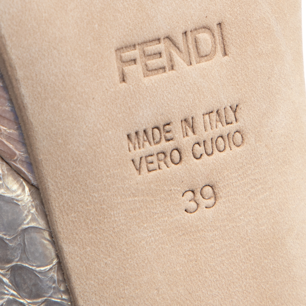 Fendi Metallic Gold Python Fendista Bow Slingback Platform Sandals Size 39
