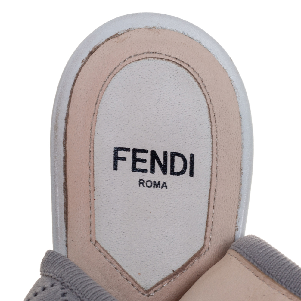 Fendi Grey Knit Fabric Flower Embroidered Cutout Open Square Toe Sandals Size 39
