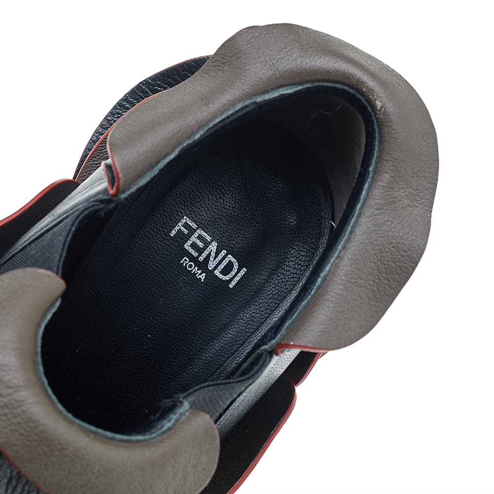 Fendi Black/Grey Leather Ruffled Booties Size 37