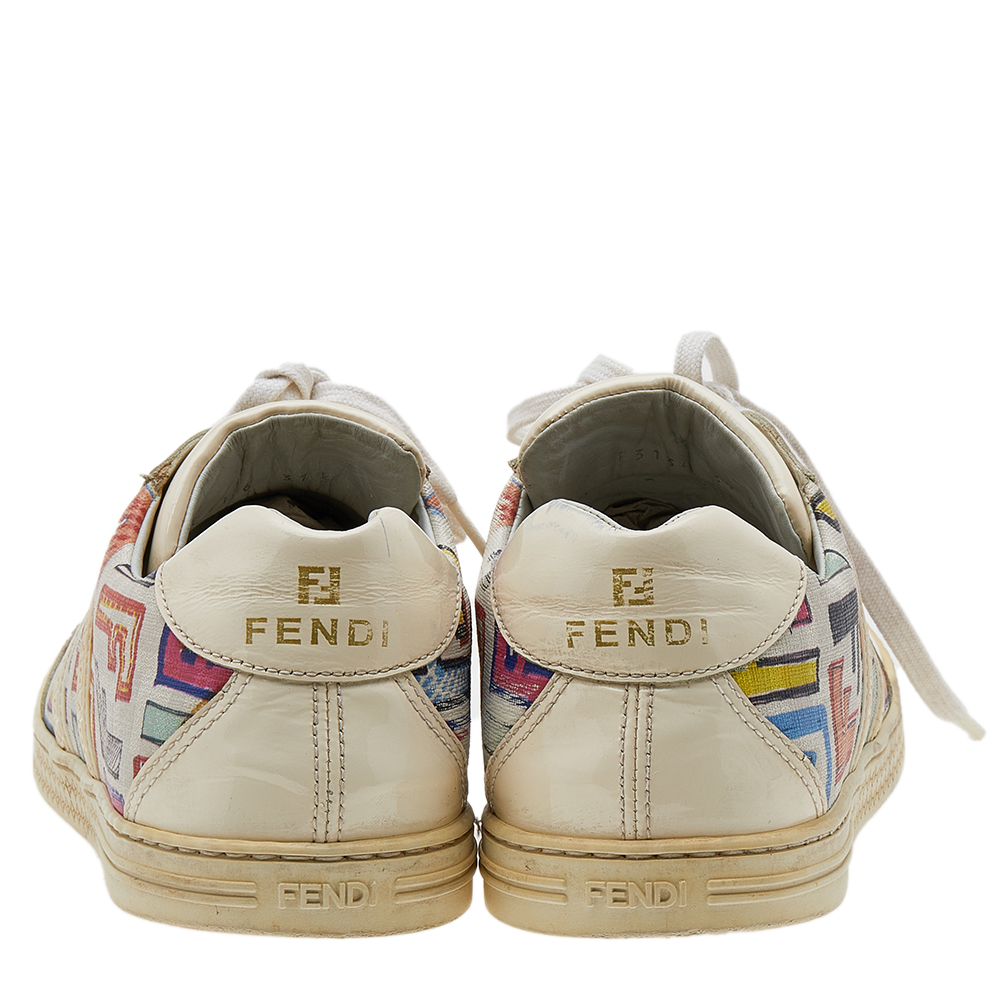 Fendi Multicolor Patent Leather And FF Print Coated Canvas Low Top Sneakers Size 37.5