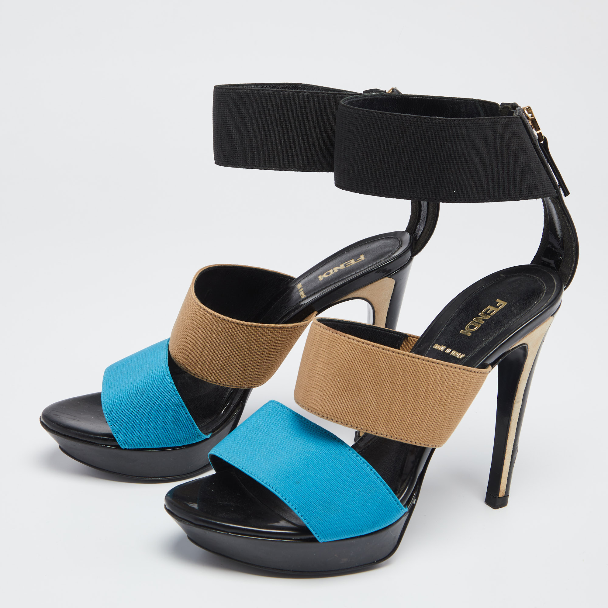 Fendi Tricolor Patent and Elastic Platform Ankle Strap Sandals Size, Black
Fendi Tricolor Patent and Elastic Platform Ankle Strap Sandals Size, Black