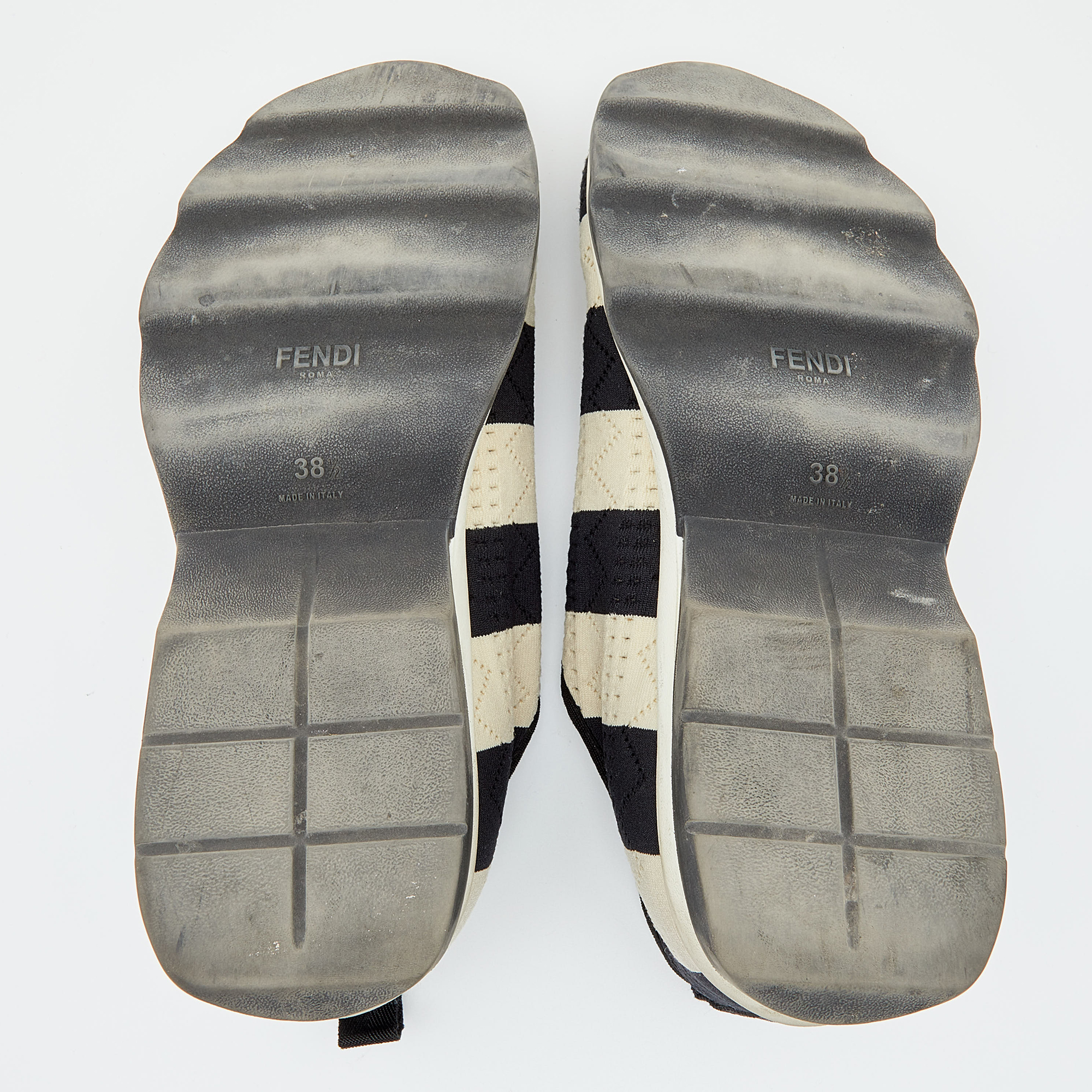 Fendi Black/Off-White Striped Fabric Slip On Sneakers 38.5