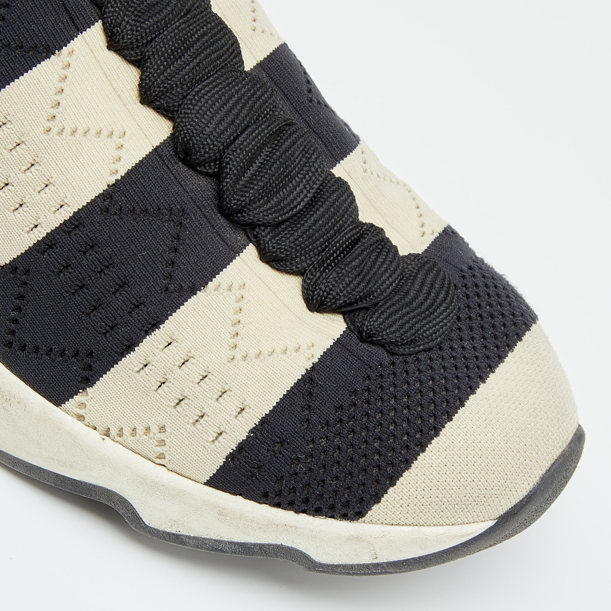 Fendi Black/Off-White Striped Fabric Slip On Sneakers 38.5