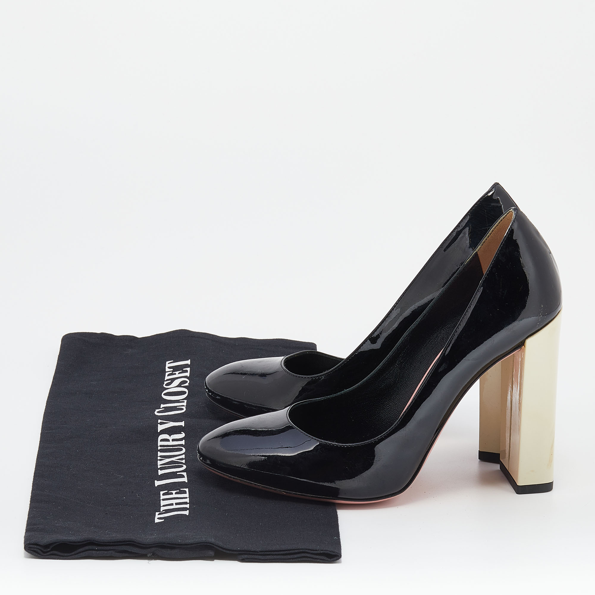 Fendi Black Patent Leather Block Heel Pumps Size 36