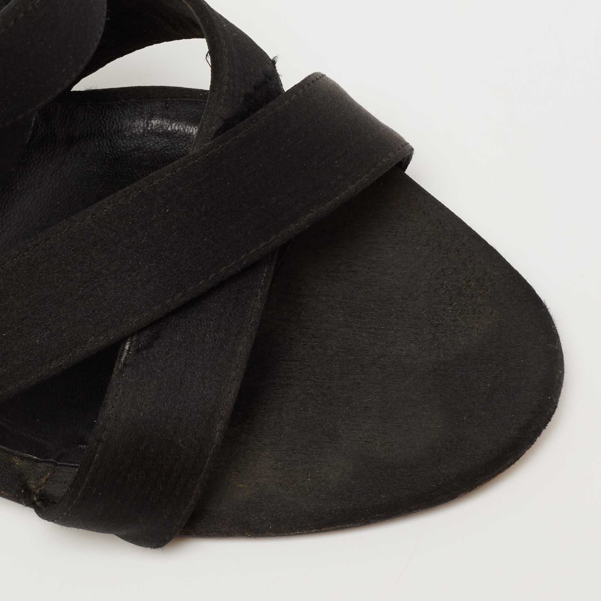 Fendi Black Satin  Criss Cross Ankle Strap Sandals Size 37