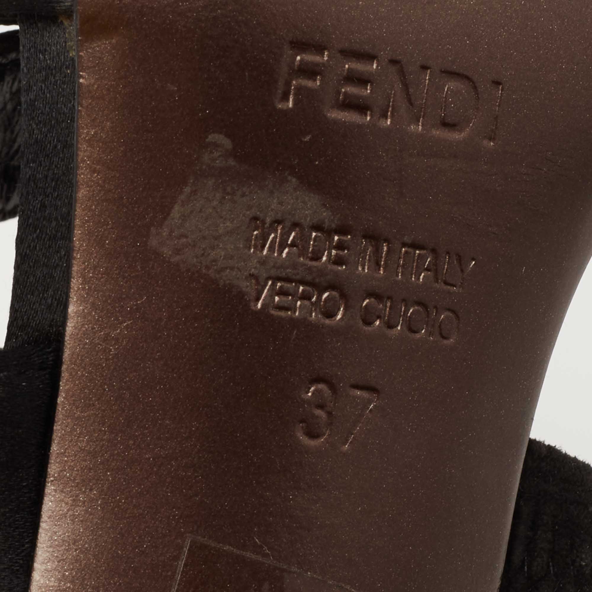 Fendi Black Satin  Criss Cross Ankle Strap Sandals Size 37