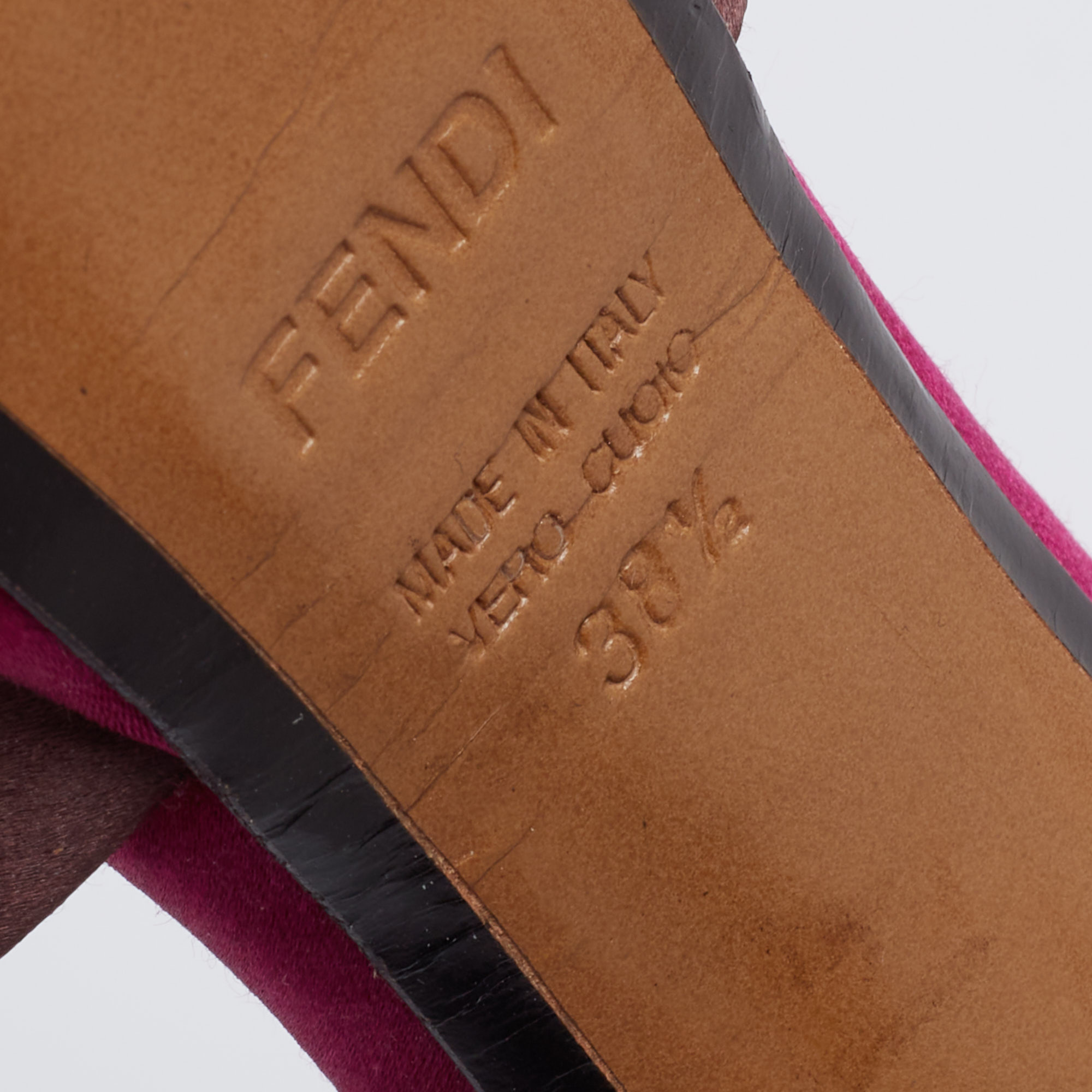 Fendi Magenta/Brown Satin Anemone D'orsay Peep-Toe Platform Pumps Size 38.5