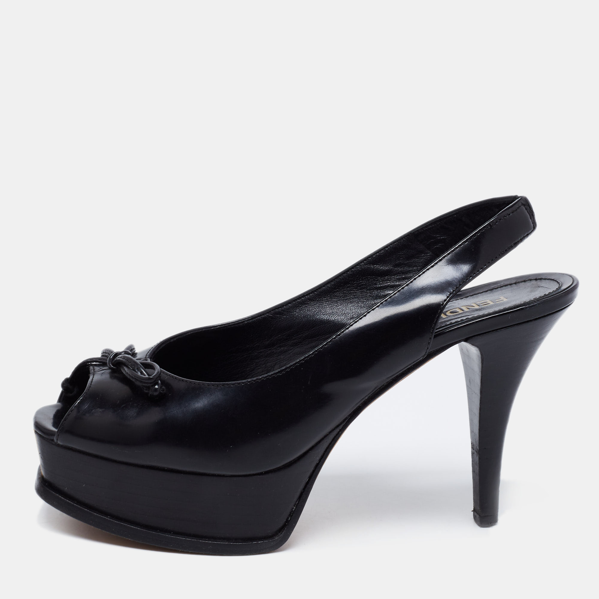 Fendi Black Patent Fendista Slingback Platform Sandals Size 37