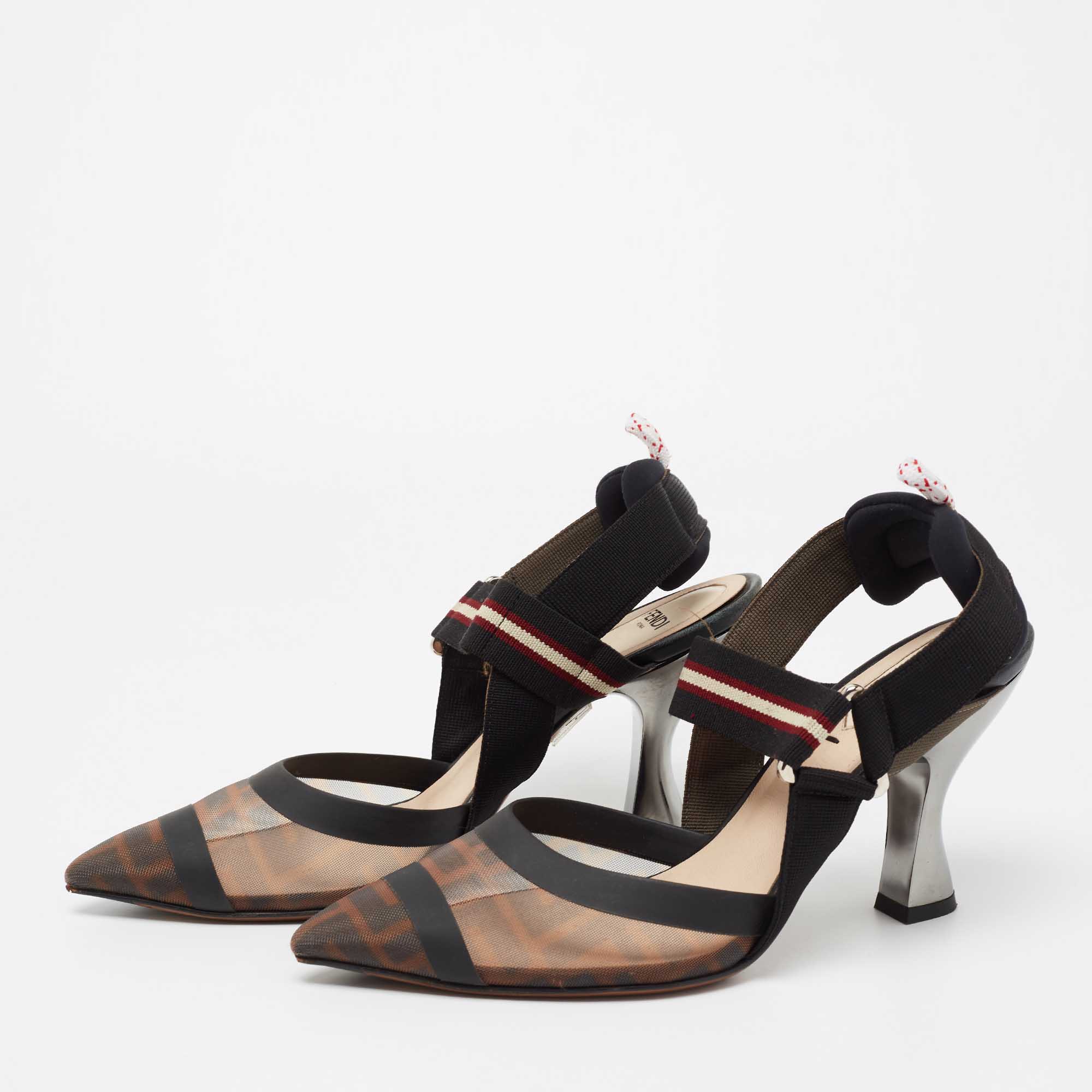 Fendi Black/Brown Mesh And Canvas Colibri Slingback Pumps Size, Multicolor
Fendi Black/Brown Mesh And Canvas Colibri Slingback Pumps Size, Multicolor