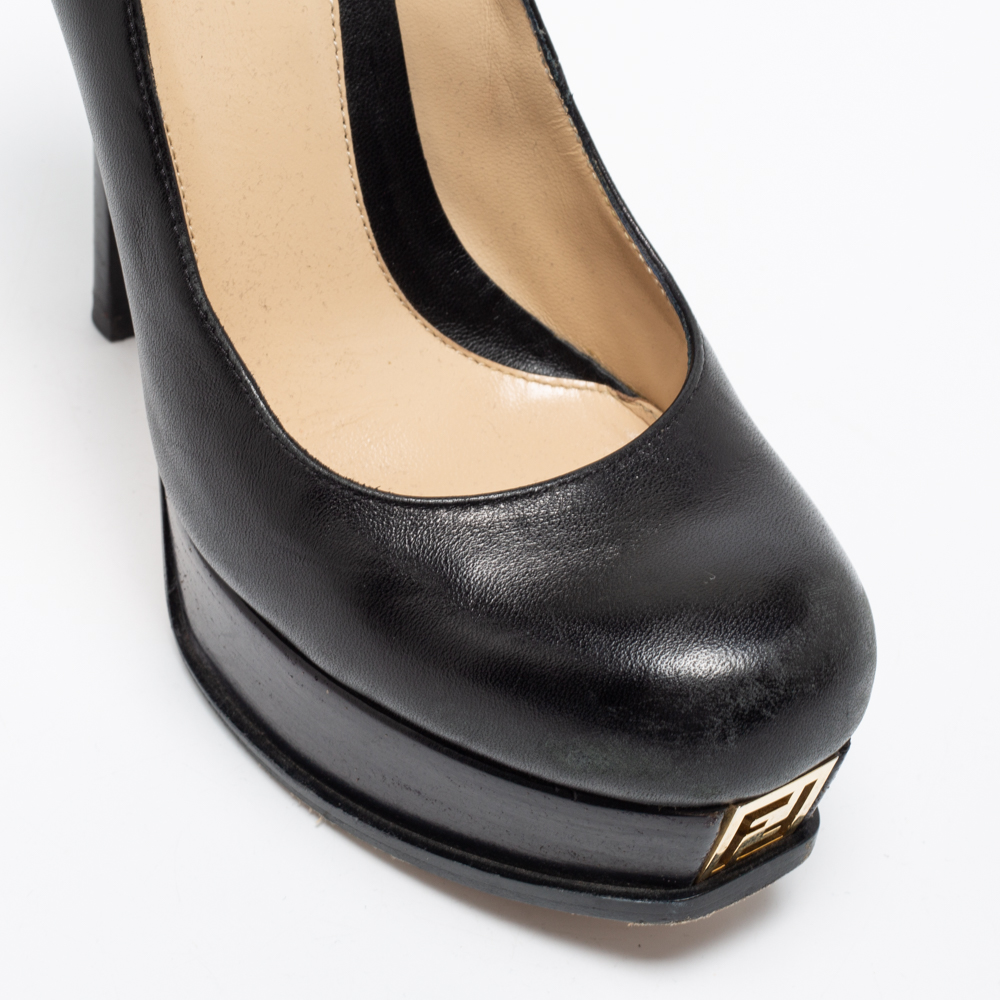 Fendi Black Leather Fendista Platform Pumps Size 37.5