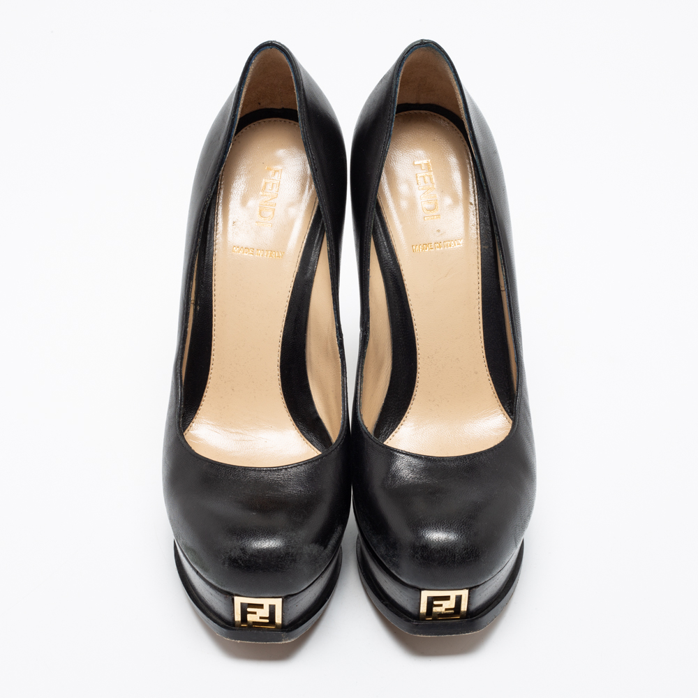 Fendi Black Leather Fendista Platform Pumps Size 37.5