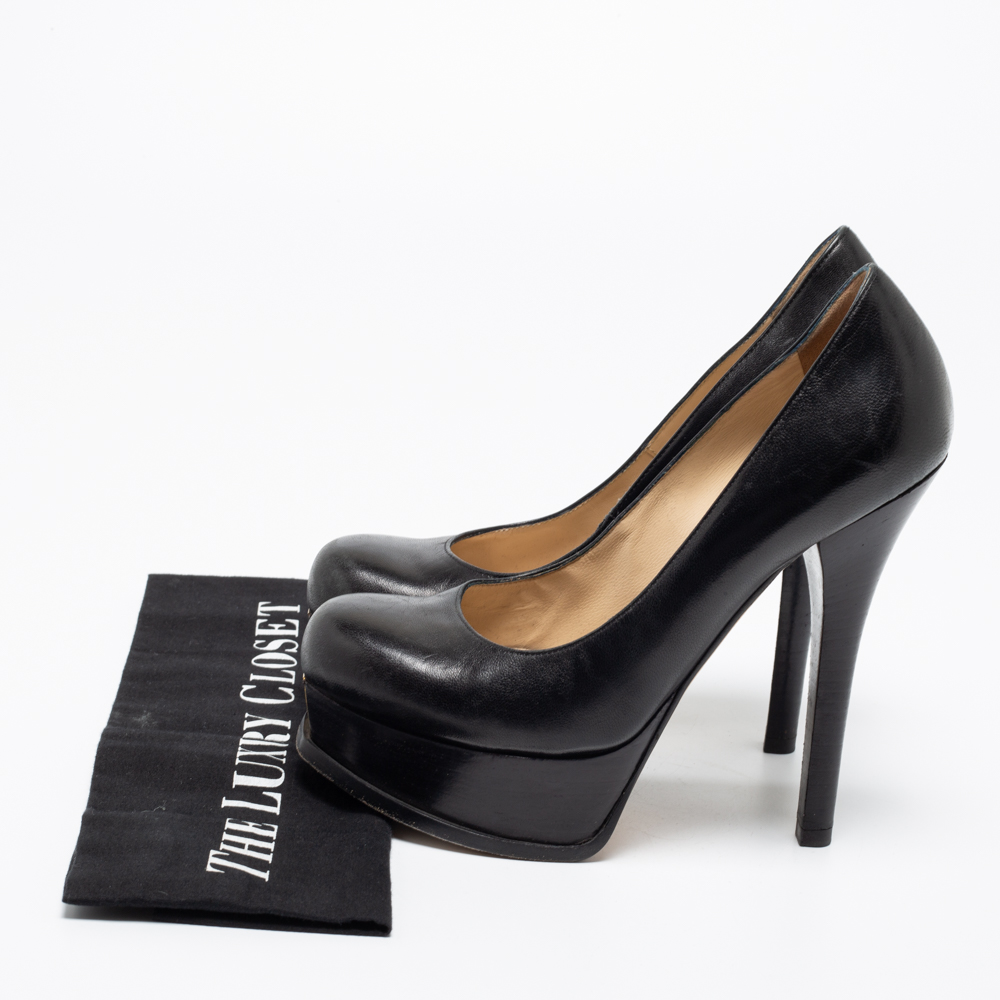 Fendi Black Leather Fendista Platform Pumps Size 37.5