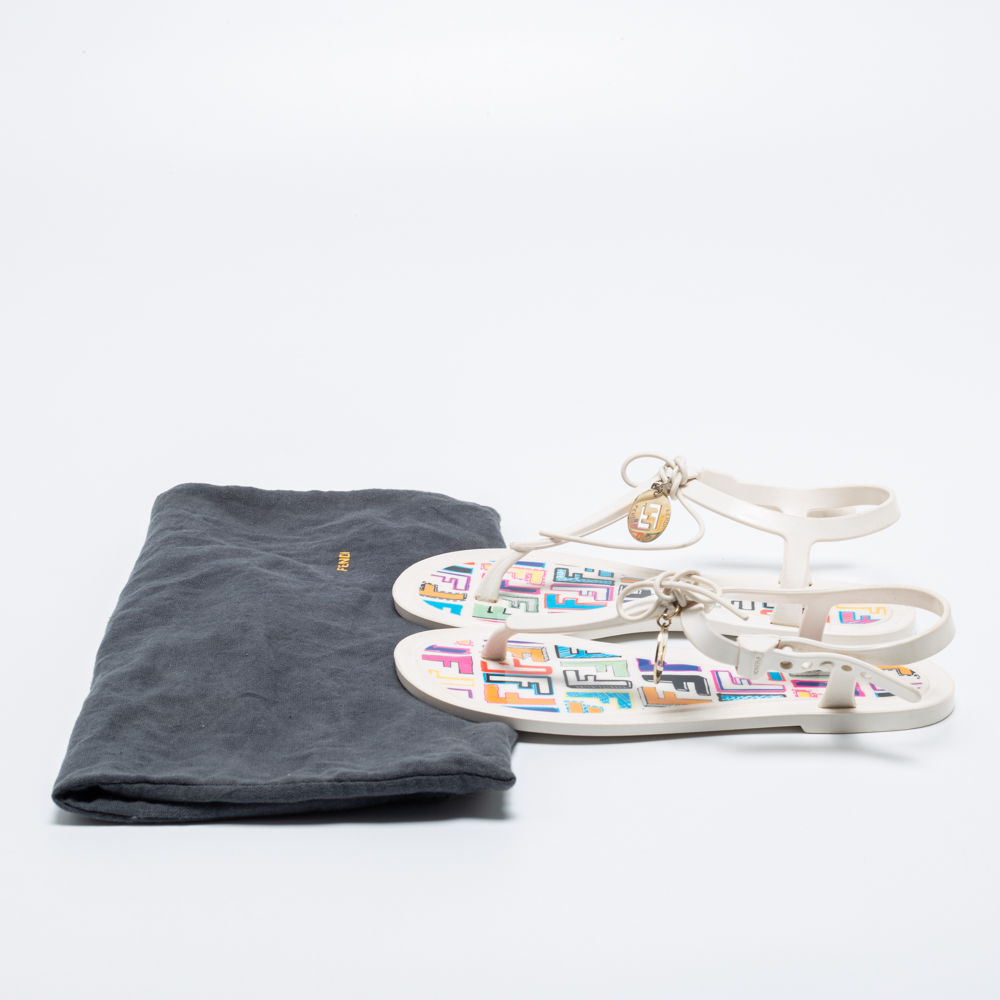 Fendi White Jelly Logo Charm Sunny Thong Flat Sandals Size 36
