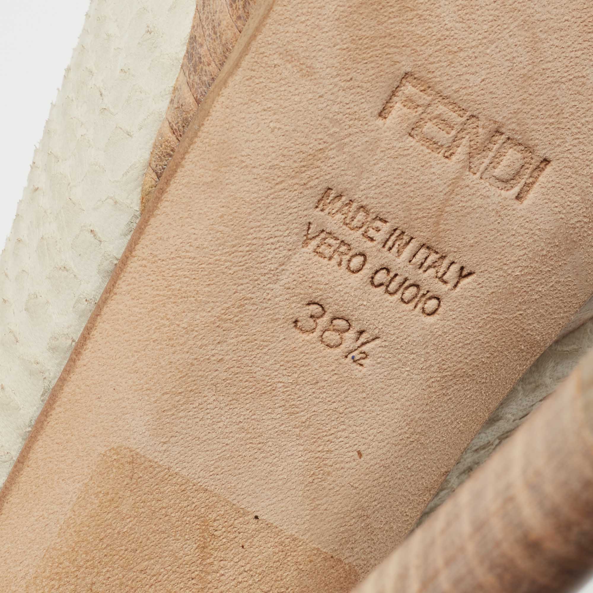 Fendi Light Grey Python Embossed Leather Fendista Bow Slingback Pumps Size 38.5
