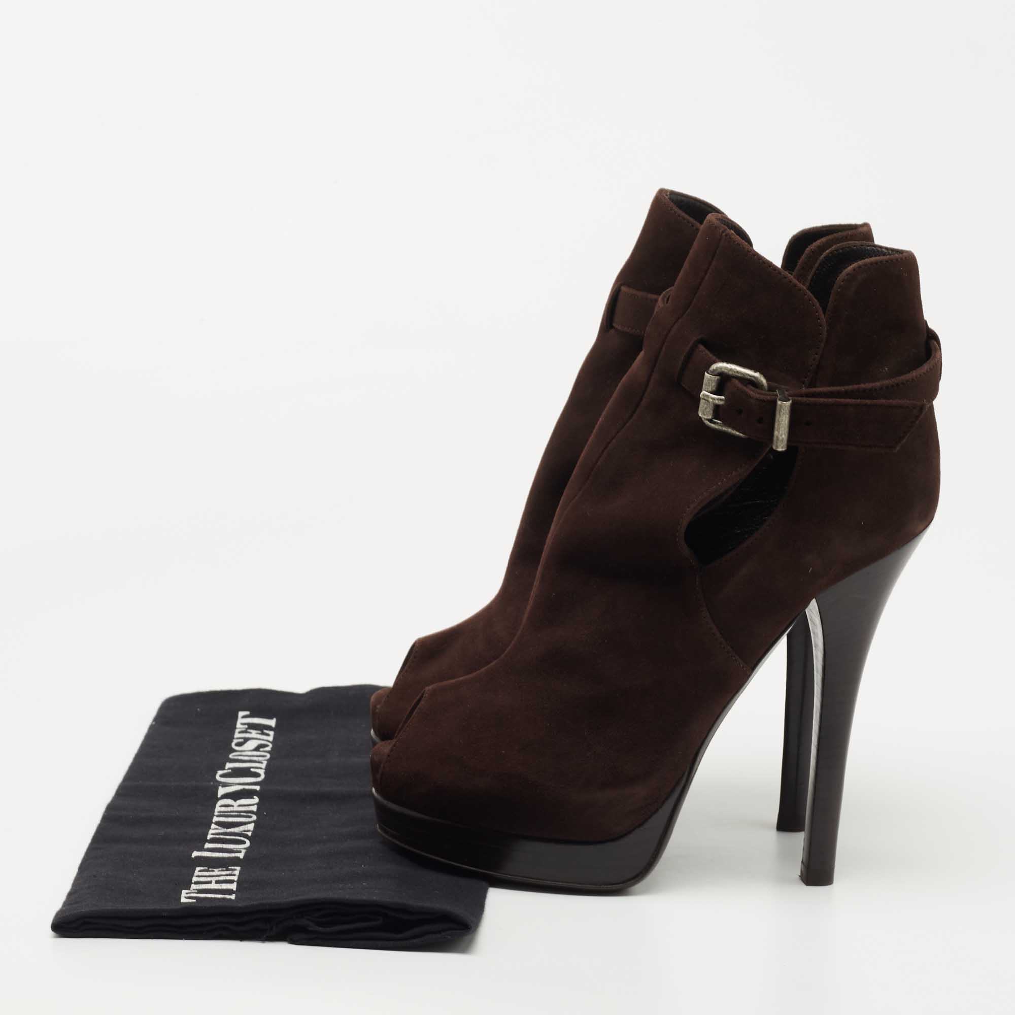 Fendi Brown Suede Peep Toe Platform Ankle Boots Size 36