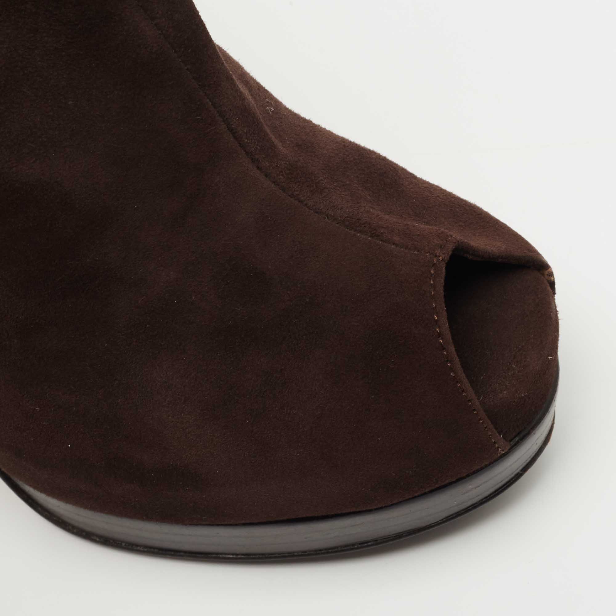 Fendi Brown Suede Peep Toe Platform Ankle Boots Size 36