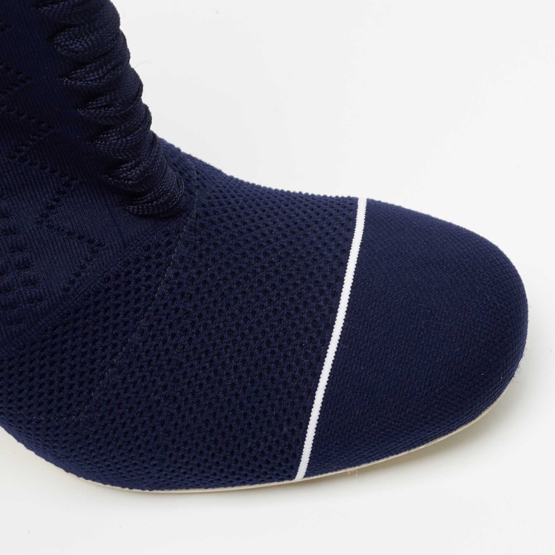 Fendi Navy Blue Knit Fabric Rockoko Mid Calf Boots Size 40