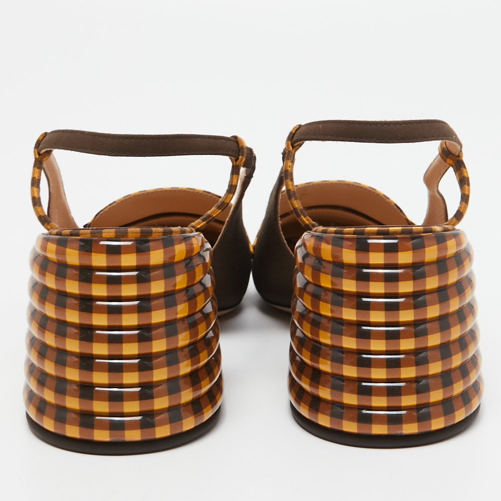 Fendi Two Tone Checkered Fabric Promenade Slingback Loafer Pumps Size 39.5