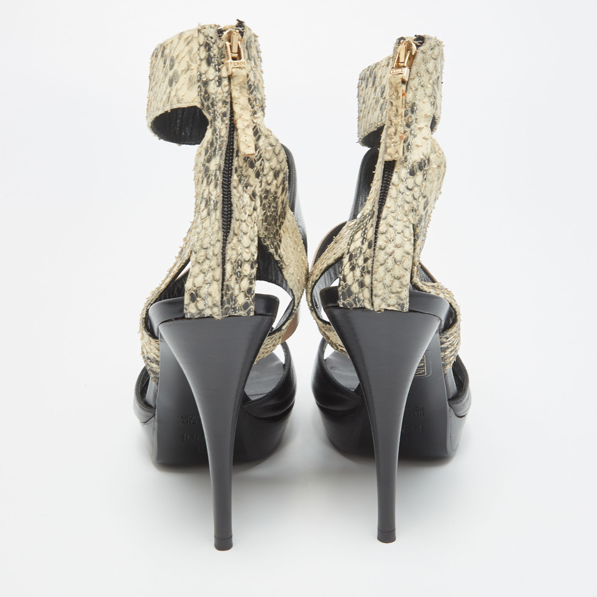 Fendi Tricolor Leather And Python Ankle Strap Platform Sandals Size 38