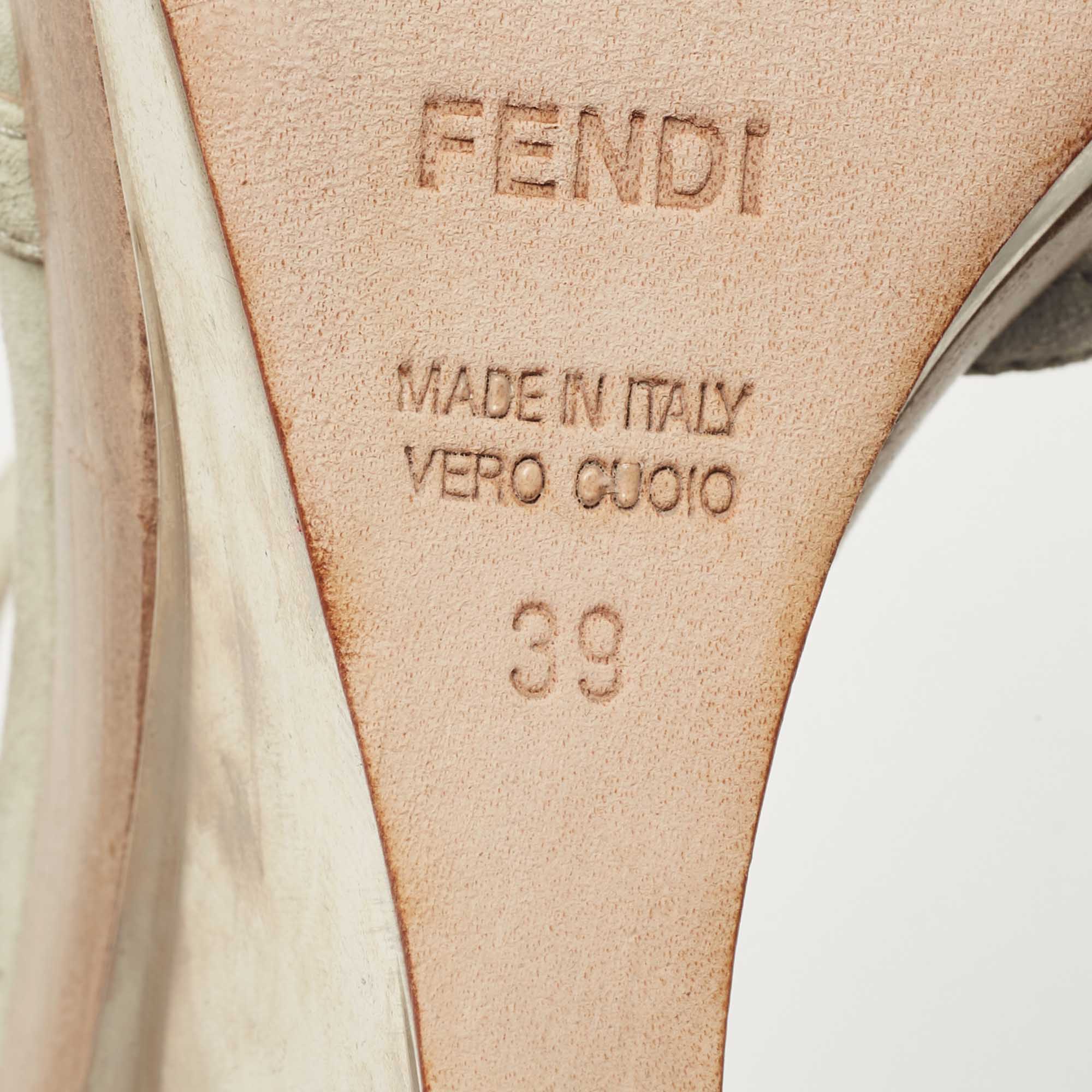 Fendi Grey Suede Wedge Ankle Strap Sandals Size 39