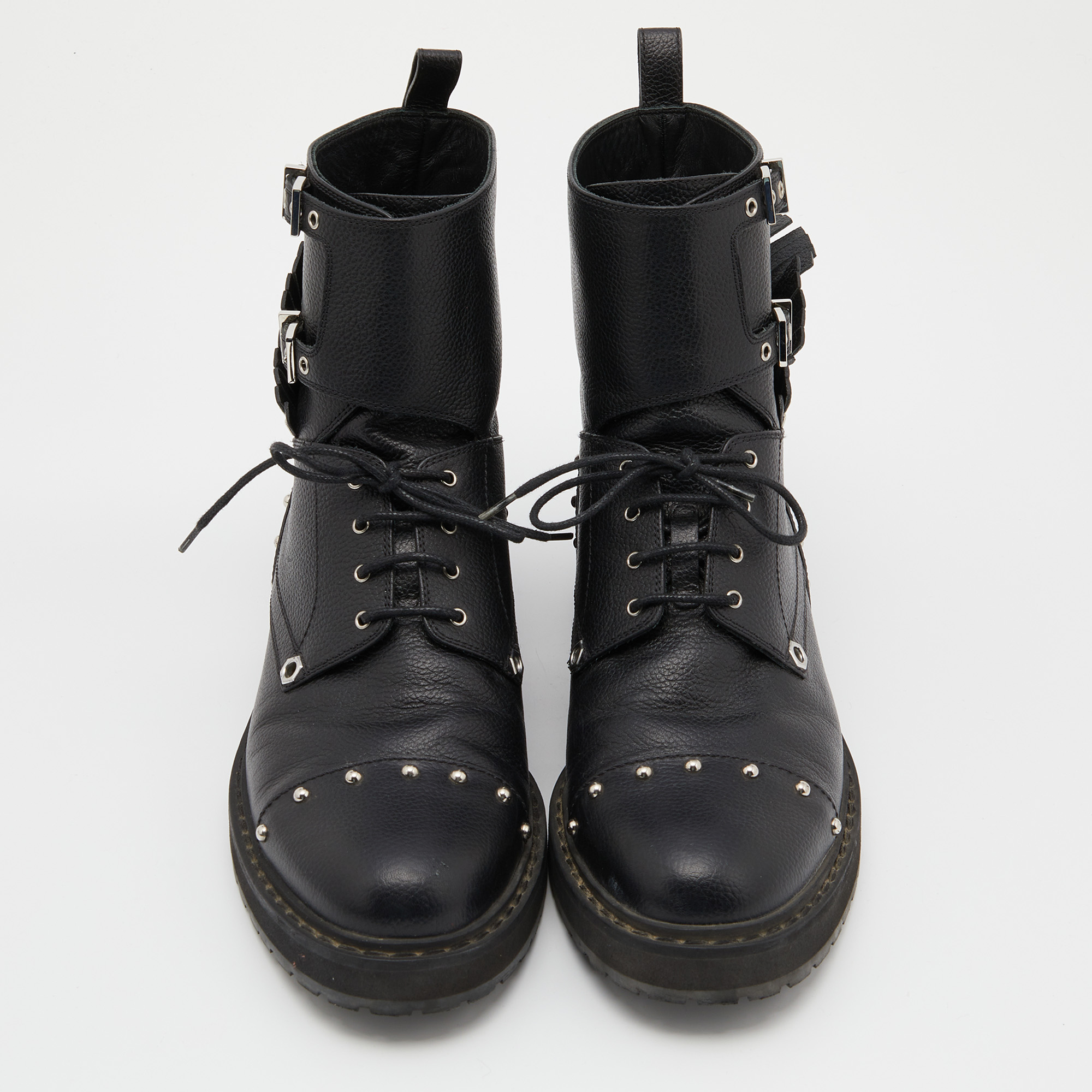 Fendi Black Leather Embellished Buckle Ankle Boots Size 39