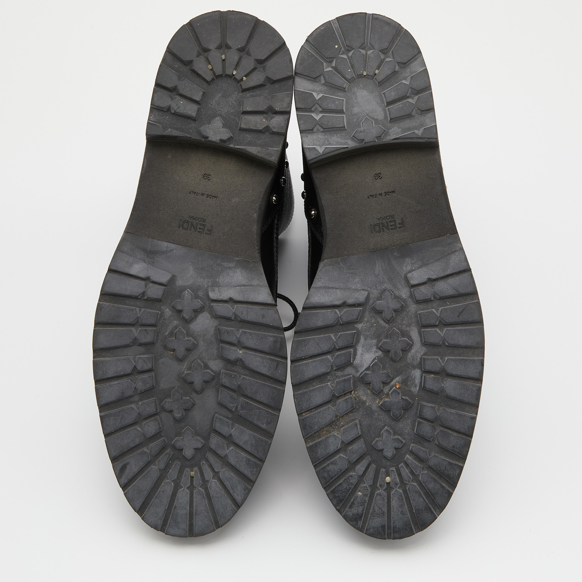 Fendi Black Leather Embellished Buckle Ankle Boots Size 39
