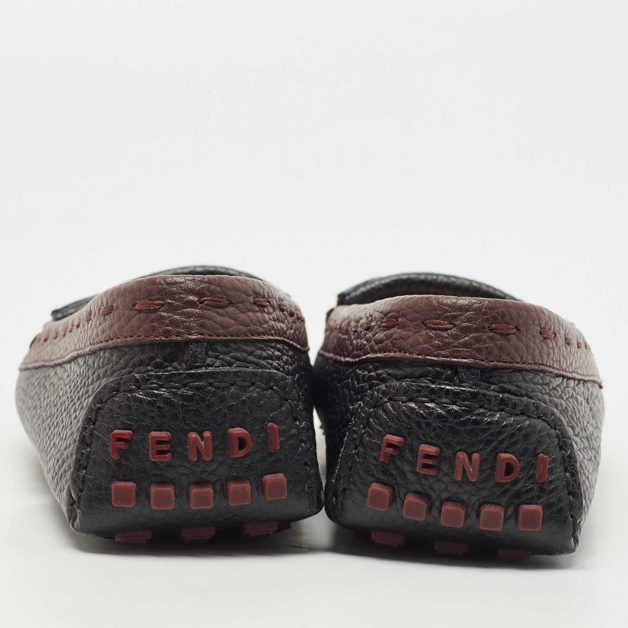 Fendi Black/Burgundy Leather Monster Eye Loafers Size 40
