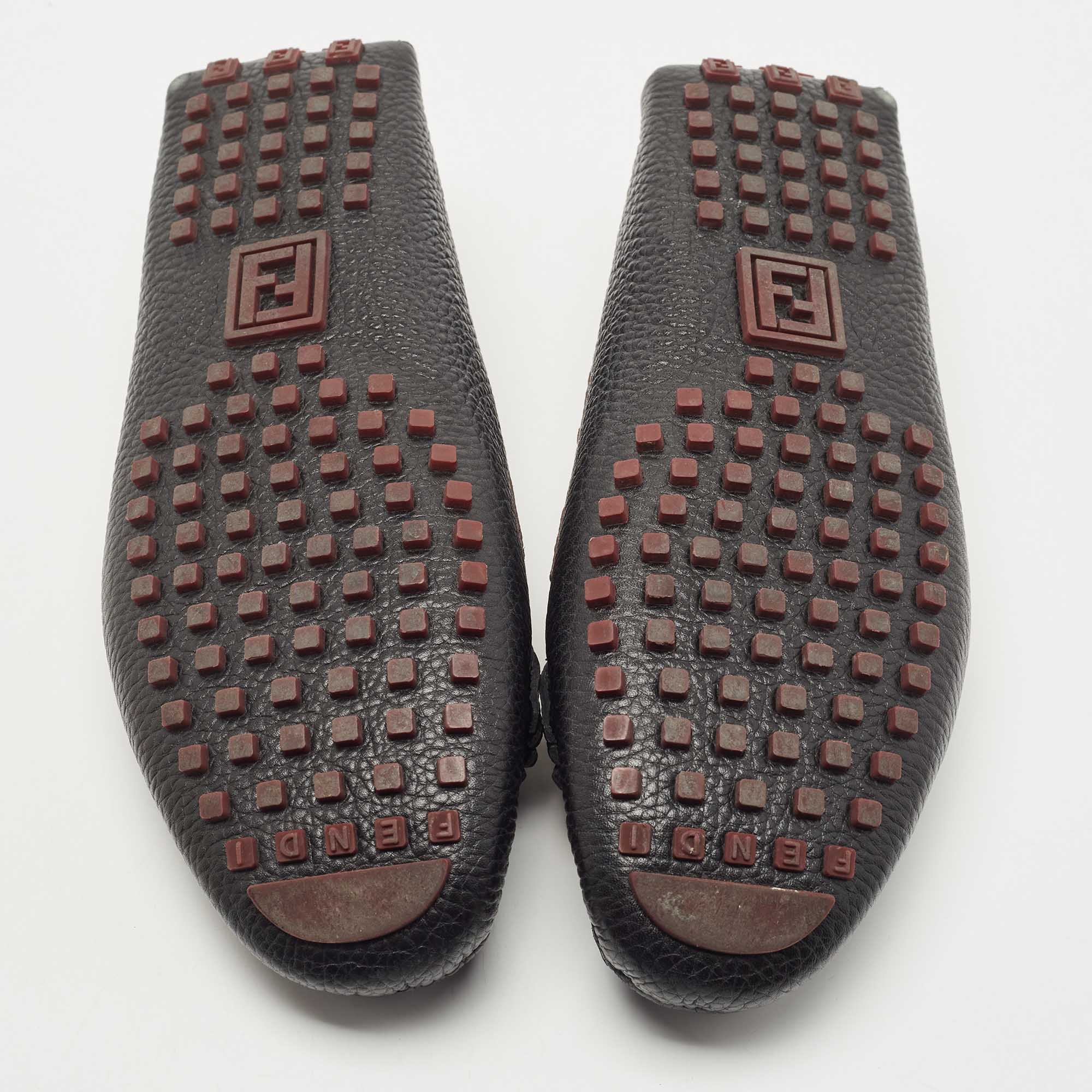 Fendi Black/Burgundy Leather Monster Eye Loafers Size 40