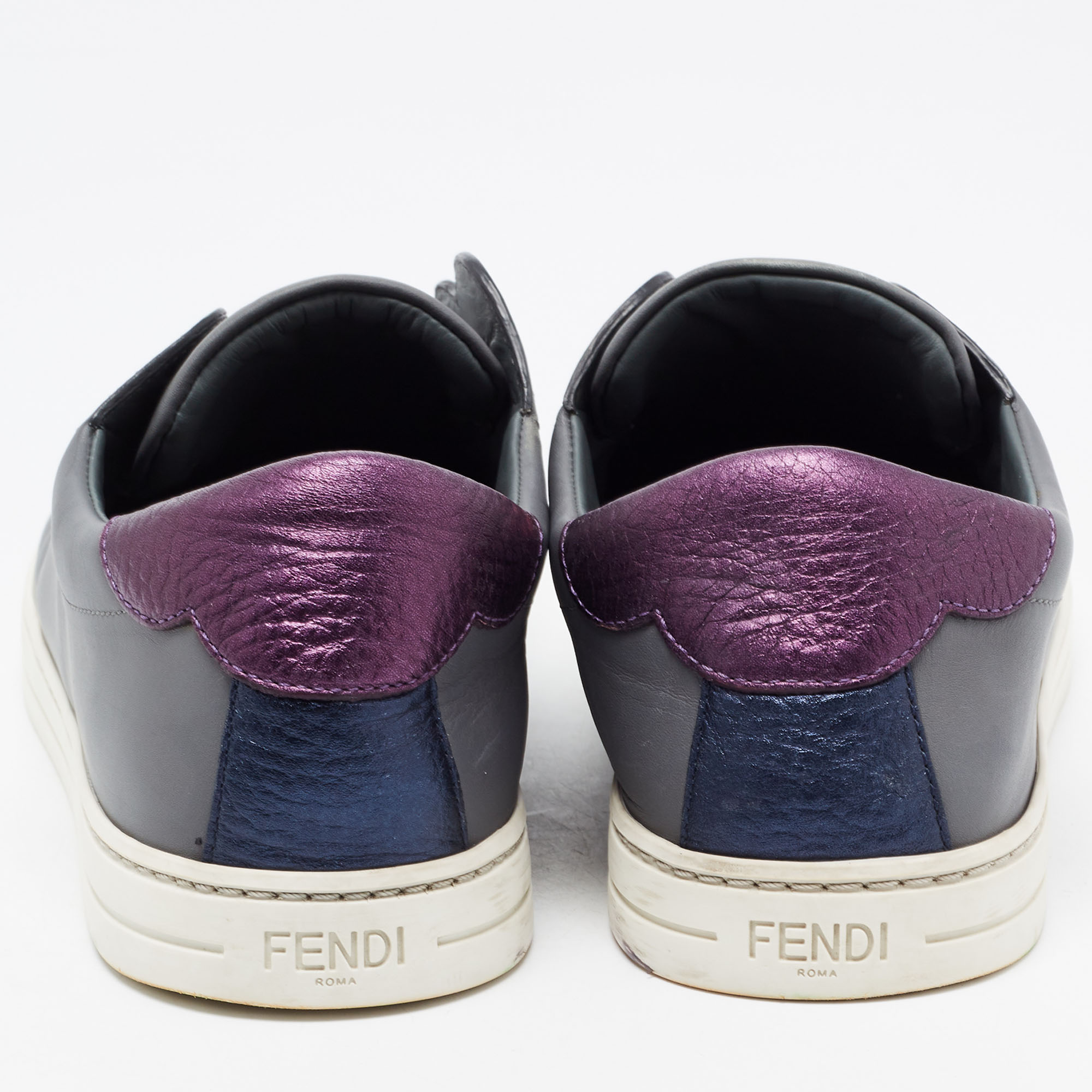 Fendi Grey Leather Rockoko Slip On Sneakers Size 39